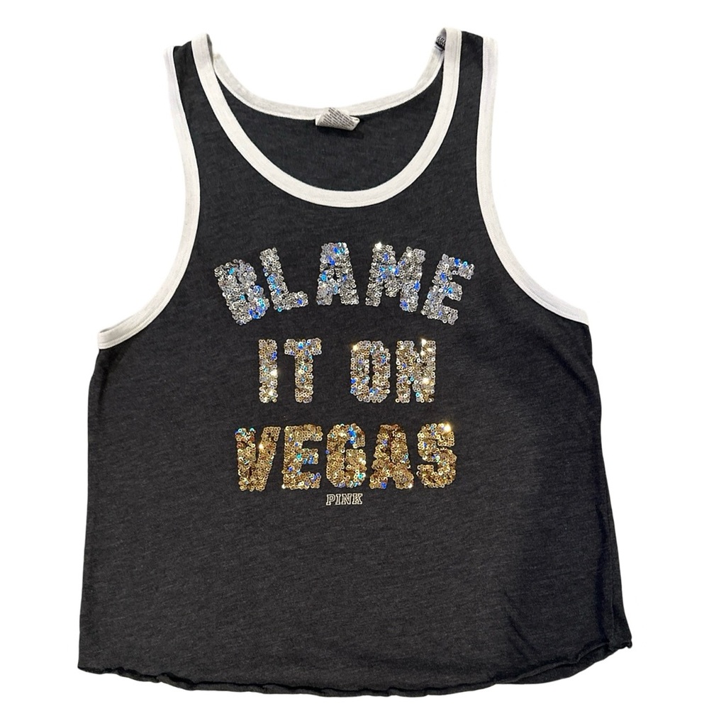 PINK by Victoria’s Secret Black Sequin Las Vegas Tank Top Size Small PM